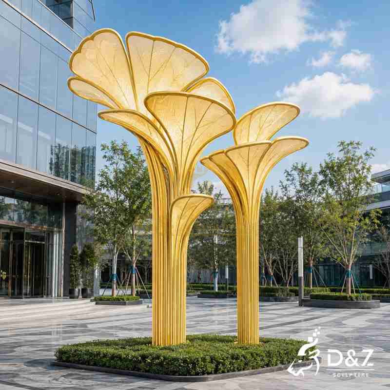 Large Metal Ginkgo Leaf Sculpture | Landscape Lamp DZJ-783