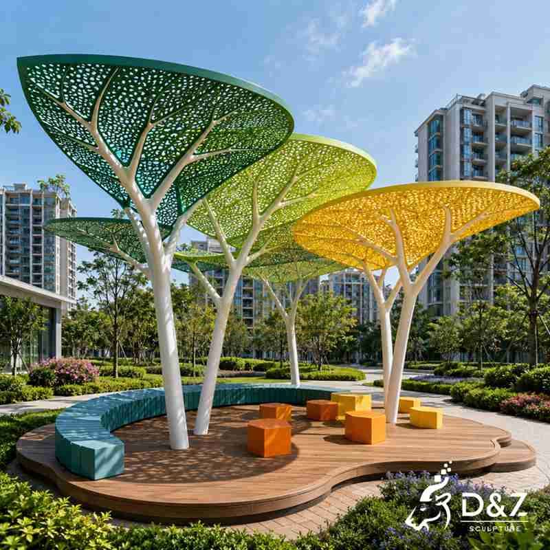 Large Modern Metal Leaf Pergola Sculpture for Outdoor DZJ-786