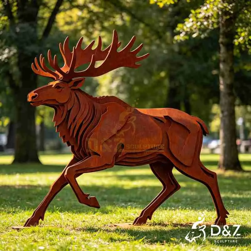 Large Geometric Corten Steel Deer Lawn Sculpture for Outdoor DZJ-787