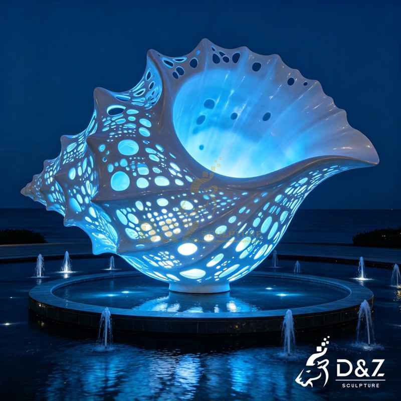 Large Abstract Blue Metal Conch Sculpture Lamp for Outdoor DZJ-791