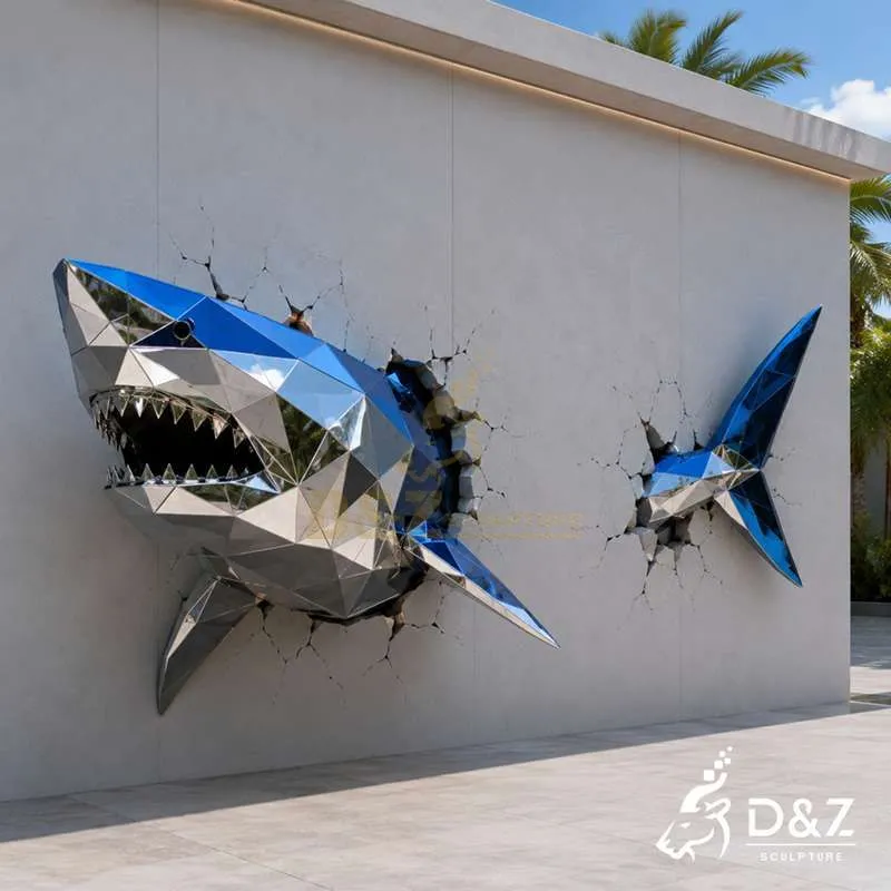 Large Geometric Metal Shark Wall Sculpture for Outdoor DZJ-800