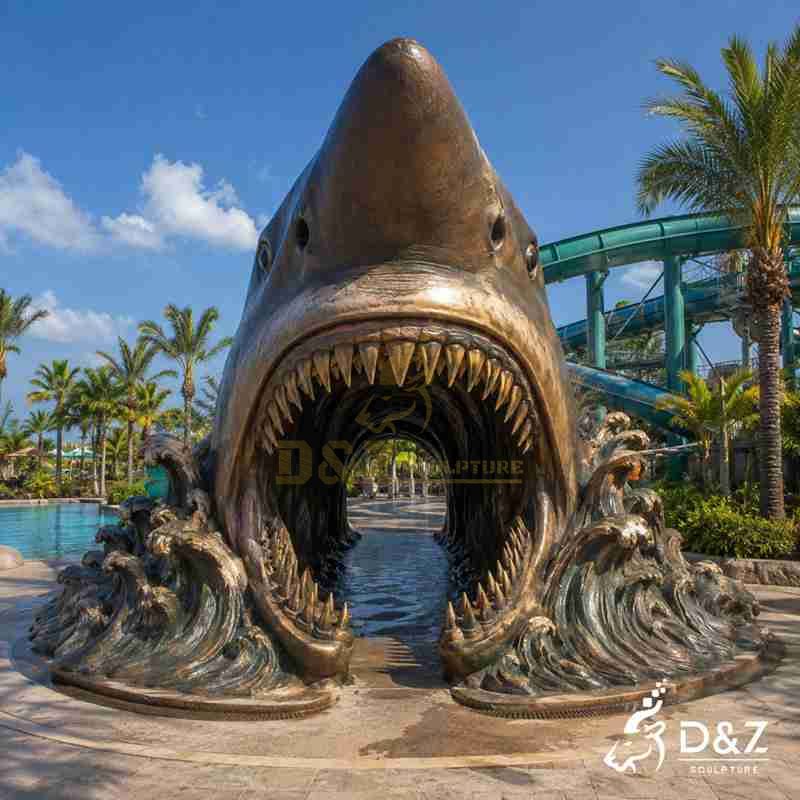 Giant Bronze Scary Shark Statue | Tunnel Sculpture DZJ-808