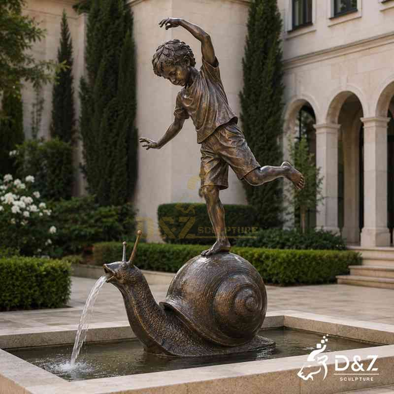 Bronze Boy Standing on Snail Fountain | Creative Sculpture DZJ-820