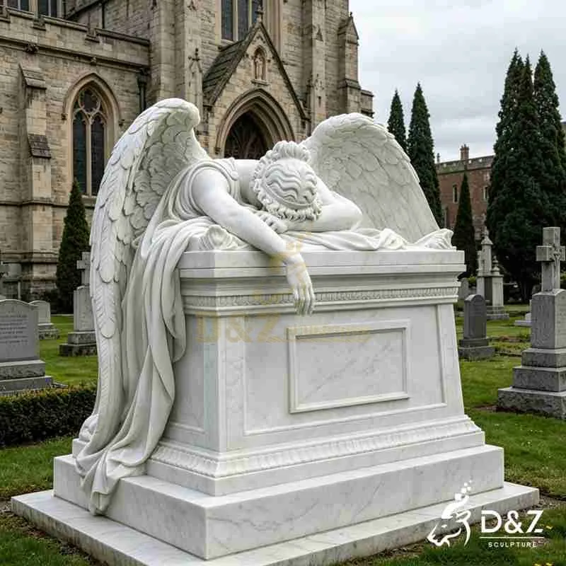 Large Weeping Angel Statue | Custom Marble Memorial Sculpture DZJ-831