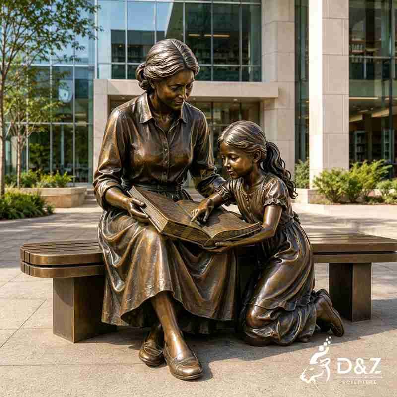 Mother and Daughter Bronze Statue | Reading Theme DZJ-833