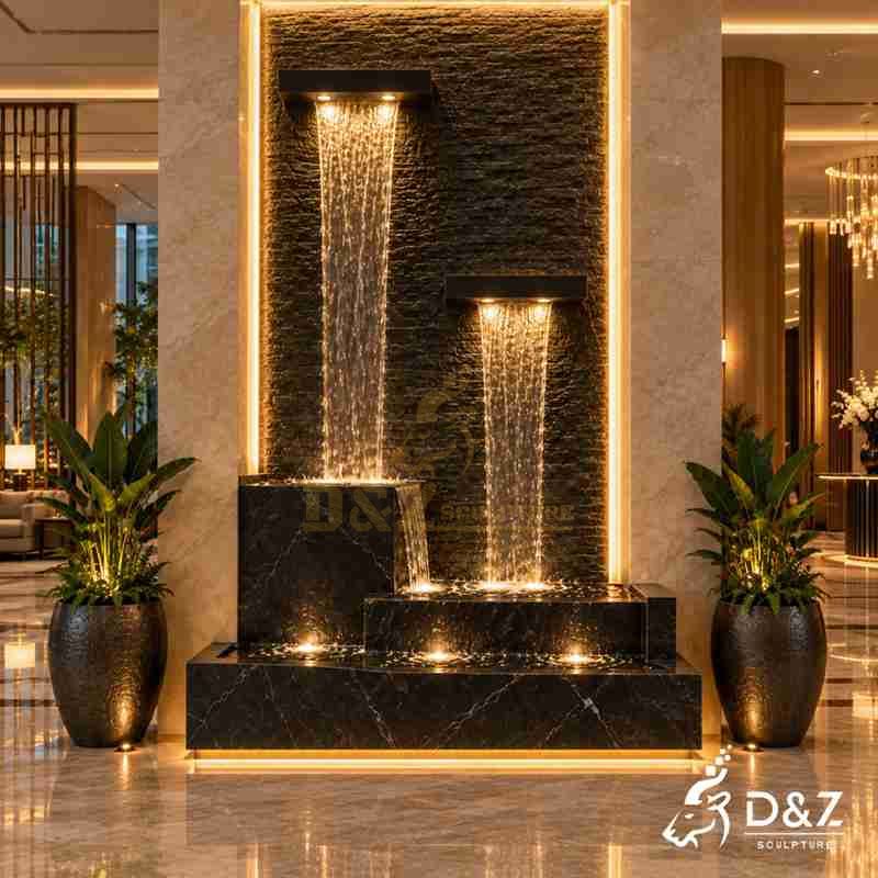 Custom Large Indoor Wall Fountain in Black Marble DZJ-839