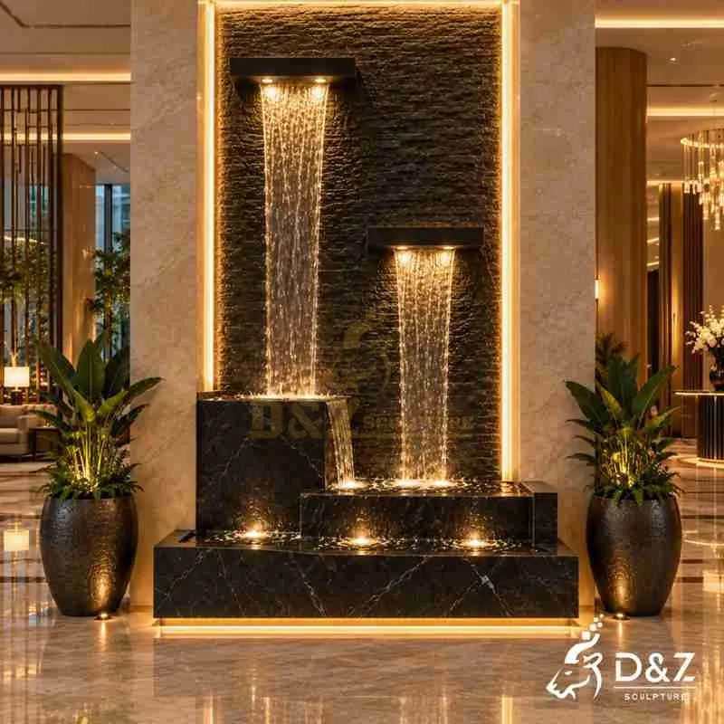 Custom Large Indoor Wall Fountain in Black Marble DZJ-839