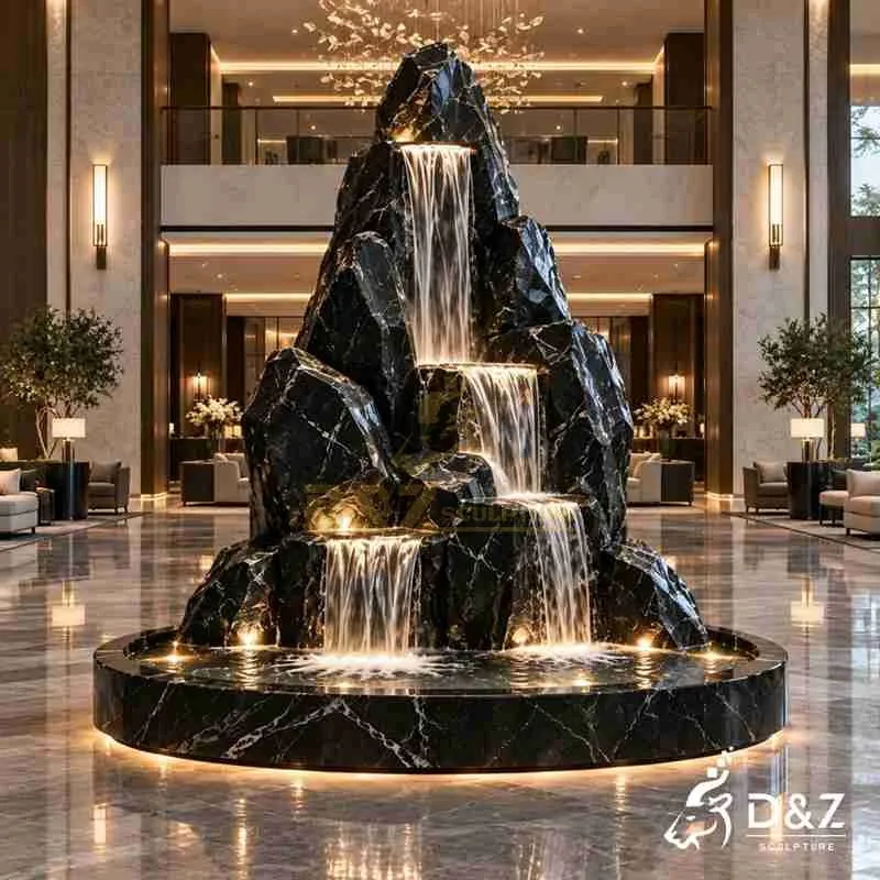Custom Zen Indoor Fountain | Black Marble Rock Waterfall DZJ-840