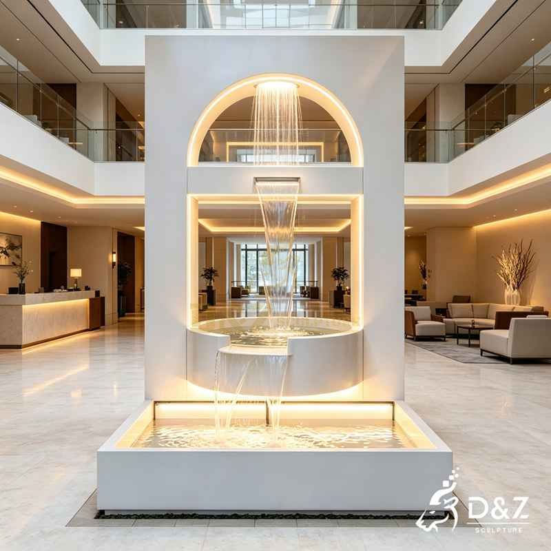 Large Modern Minimalist Indoor Fountain | Custom Metal Water Feature DZJ-841