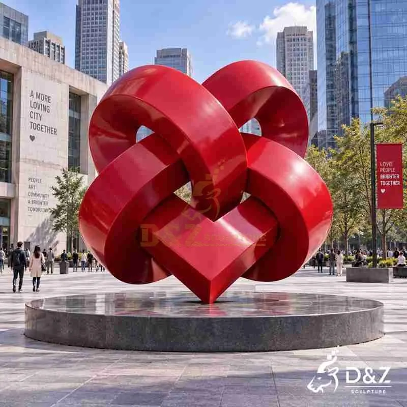 Love Knot Sculpture | Red Stainless Steel Public Art DZJ-852