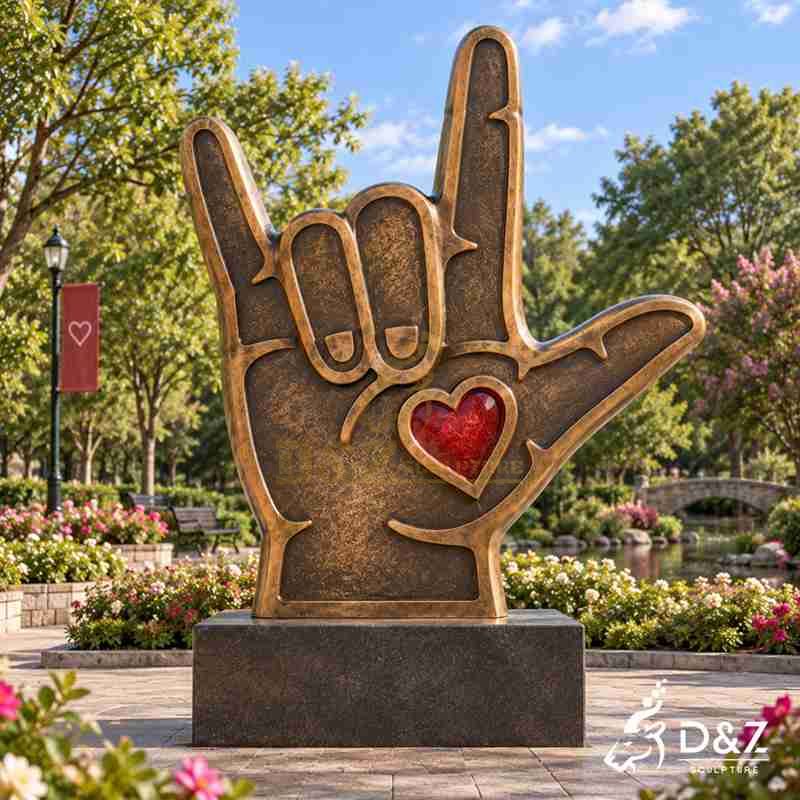 I Love You Hand Sculpture | Large Bronze Love Gesture DZJ-853