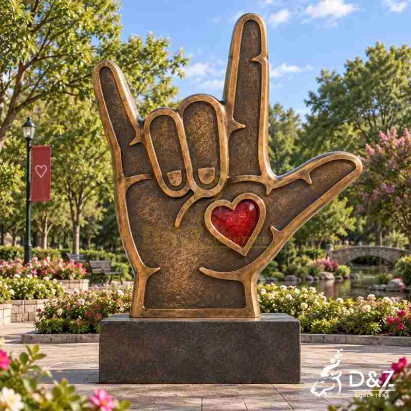 I Love You Hand Sculpture | Large Bronze Love Gesture DZJ-853