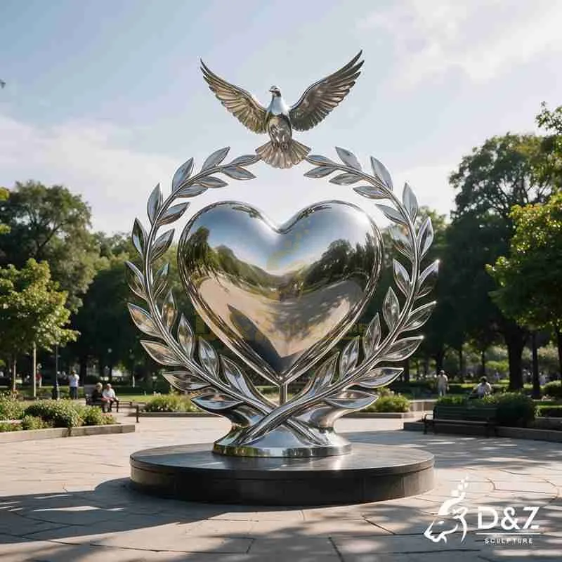 Peace and Love Sculpture | Metal Dove & Heart Art DZJ-854