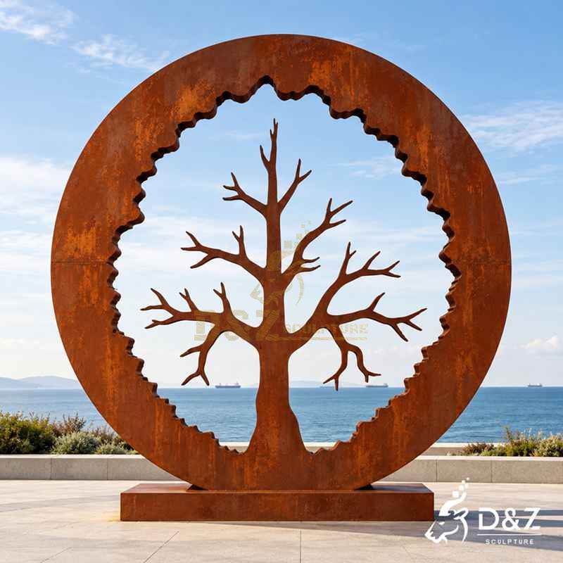 Large Outdoor Corten Steel Tree Sculpture | Hollow Dead Tree Art DZJ-780