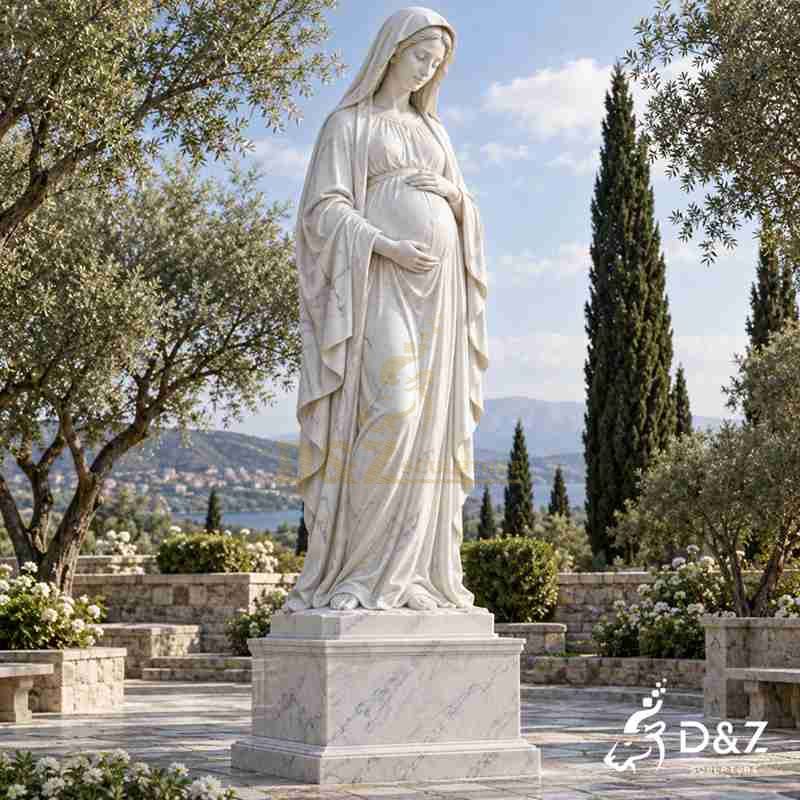 Pregnant Virgin Mary Statue | Custom White Marble Sculpture DZJ-868 Pregnant Virgin Mary Statue | Custom White Marble Sculpture DZJ-868
