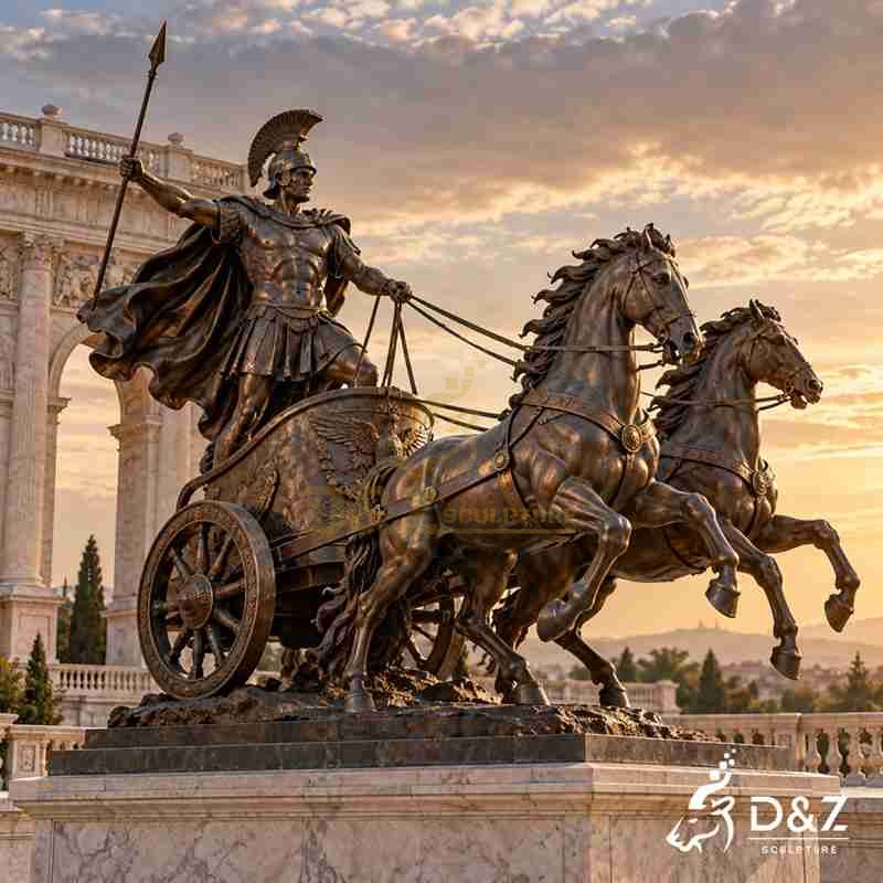 Roman Chariot Statue | Custom Bronze Horse Sculpture DZJ-875