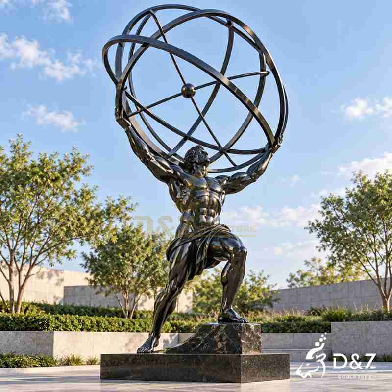 Atlas Carrying the World Sculpture | Black Metal Figure Sculpture DZJ-878