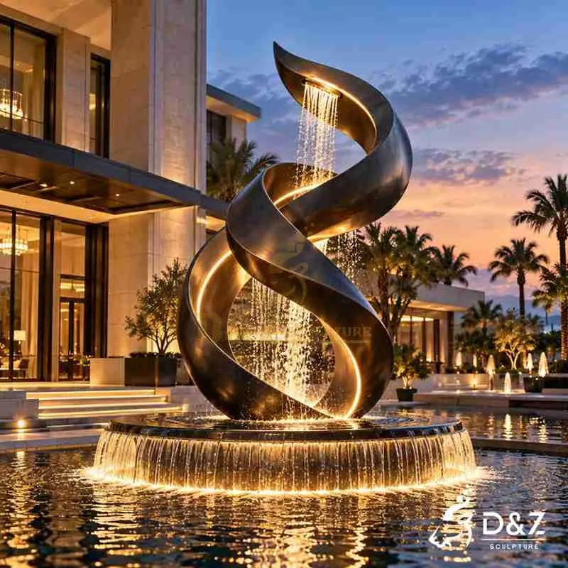 Modern Black Fountain | Custom Spiral Water Feature DZJ-884