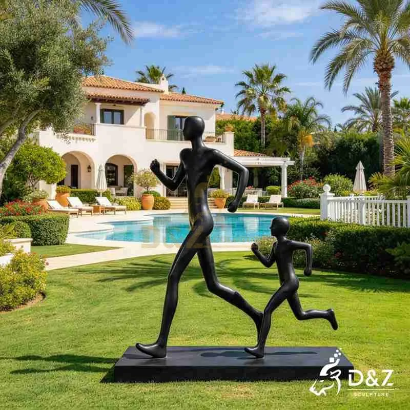 Father and Son Sculpture | Modern Black Metal Art DZJ-886