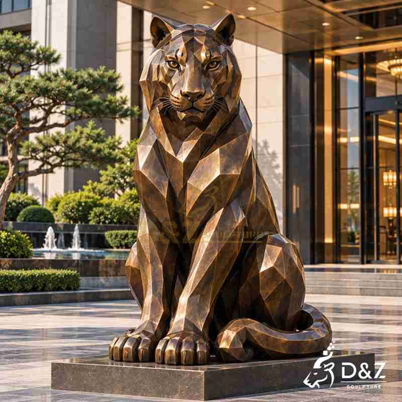 Sitting Tiger Statue | Geometric Bronze Sculpture DZJ-887
