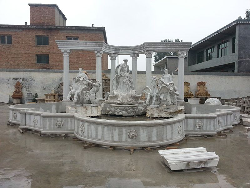 Natural Stone Fountain with Lions and Fish