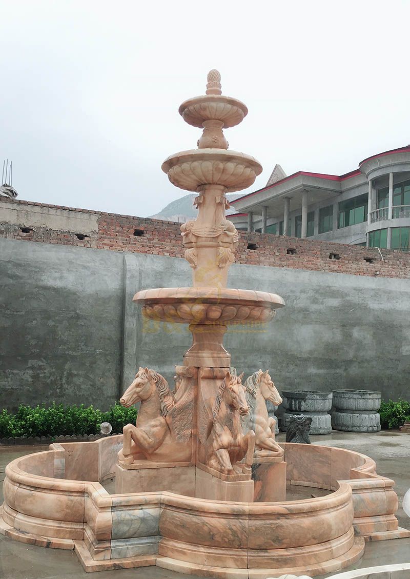 Natural Stone Fountain with Lions and Fish