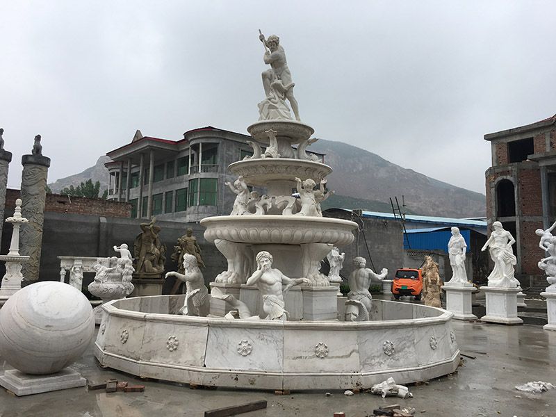 Natural Stone Fountain with Lions and Fish