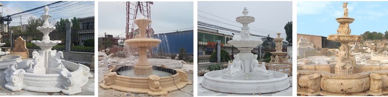 Natural Stone Fountain with Lions and Fish