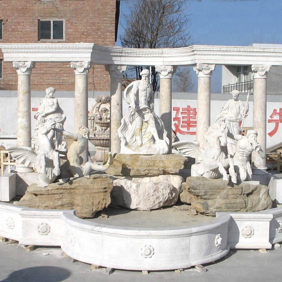 Natural Stone Fountain with Lions and Fish