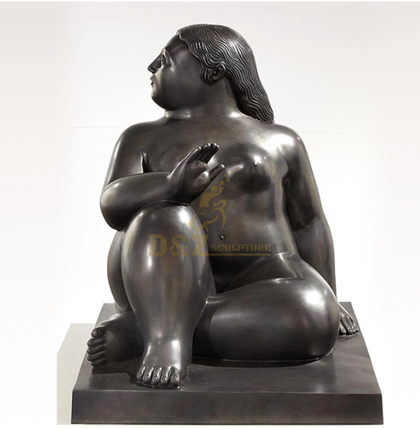 Abstract Fernando Botero Sculpture Fat Woman Lying On Horse