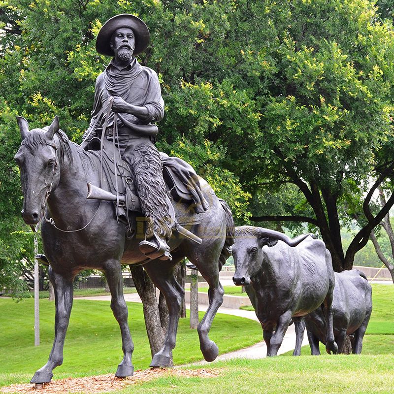 bronze cowboy sculptures with hrose