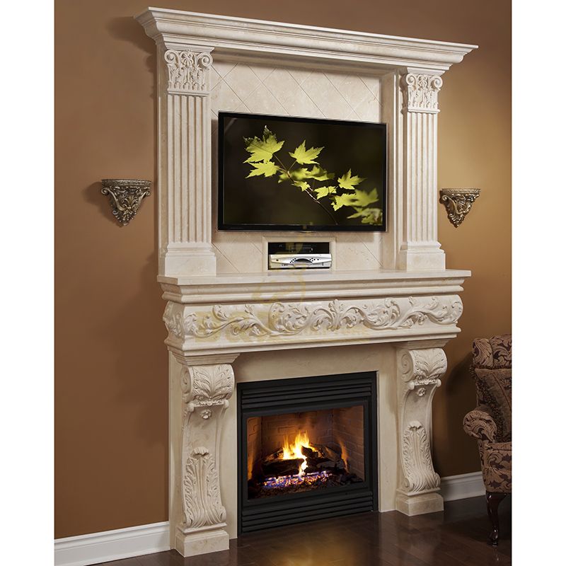 Double natural marble fireplace mantel