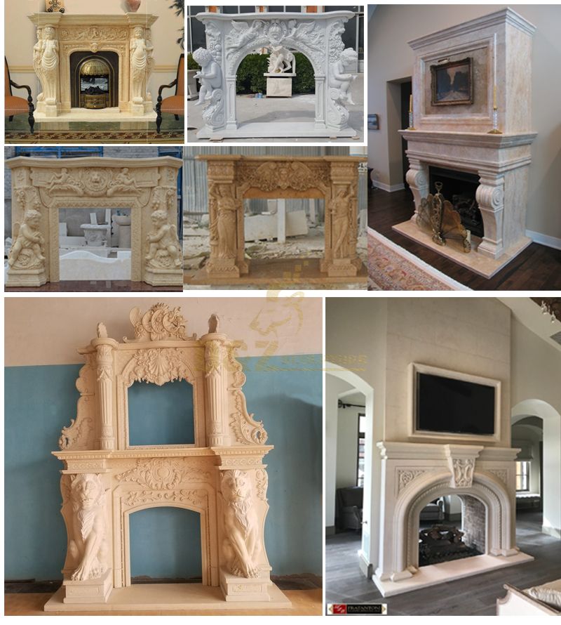 Double natural marble fireplace mantel