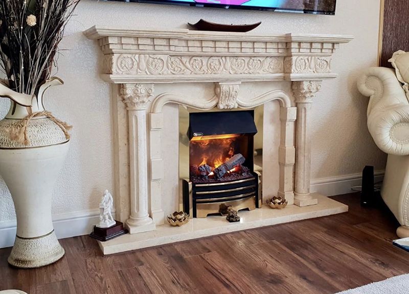 Double natural marble fireplace mantel