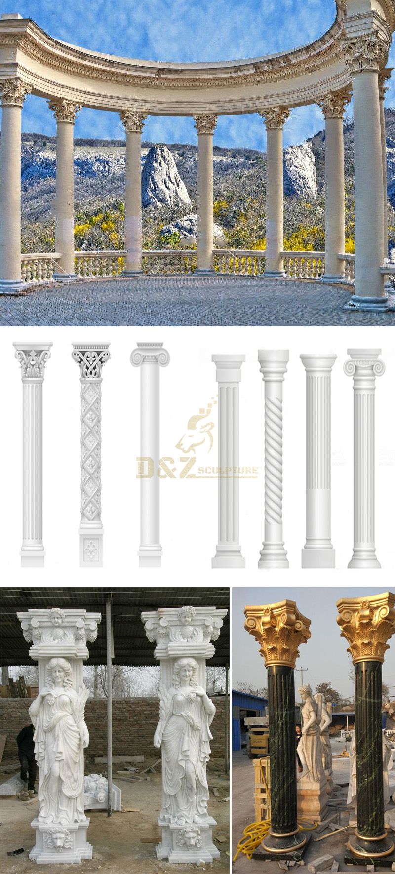 Building And Decoration White Stone Roman Columns