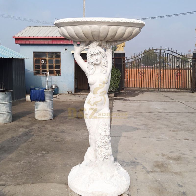 Natural Marble Nude Lady Statue Flowerpot For Outdoor Decoration