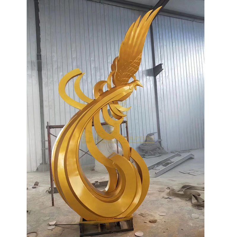 Golden Phoenix Stainless Steel Metal Outdoor Sculpture