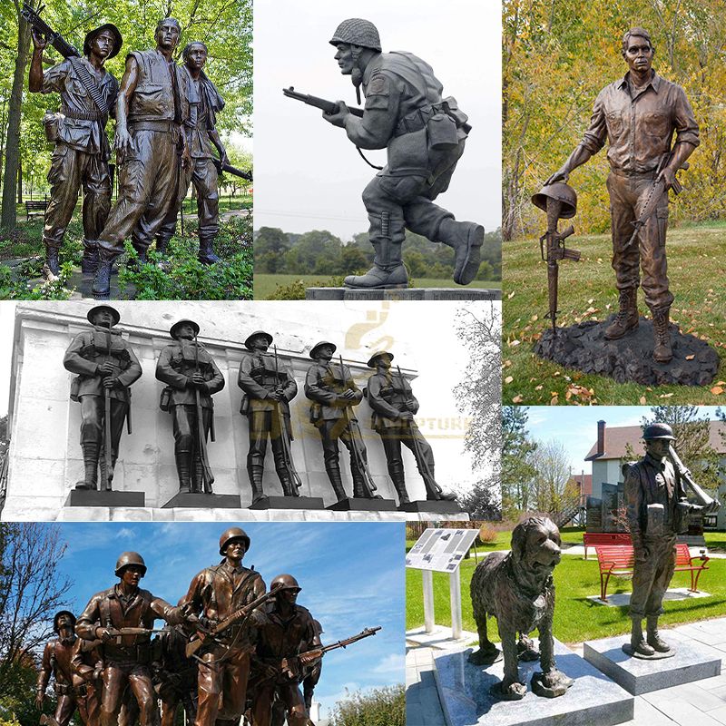 metal casting outdoor life size brass soldier figurine statues for sale