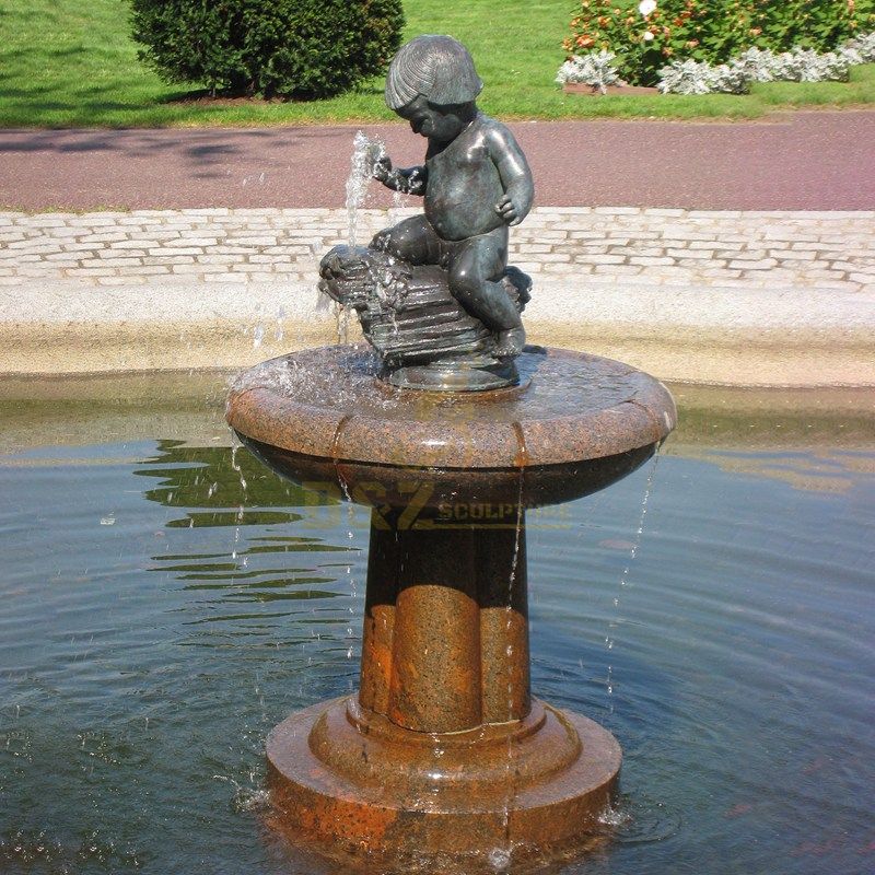 Garden Outdoor Boy Bronze Water Fountain Sculpture