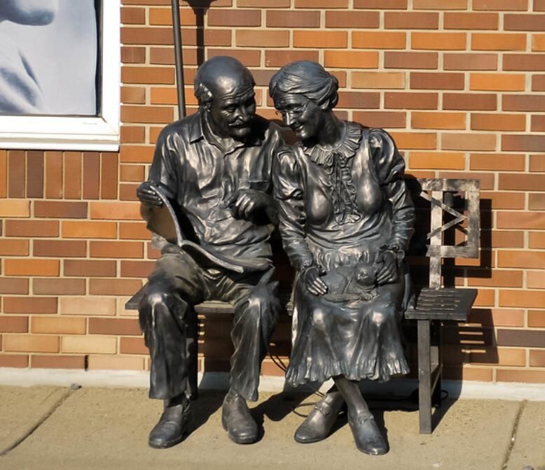 Bronze Old Woman And Man Sitting Chair Statue Brass Old Couple Statue