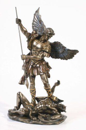 Western style Polished Bronze st michael the archangel Sculpture with sword life size winged angel Statue for sale