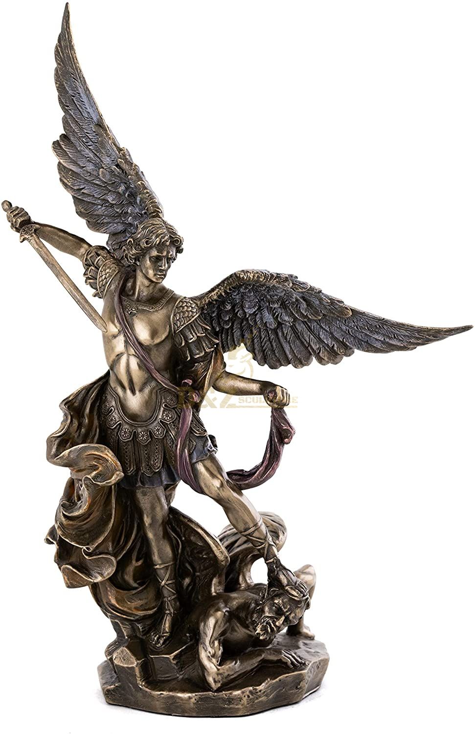 Western style Polished Bronze st michael the archangel Sculpture with sword life size winged angel Statue for sale