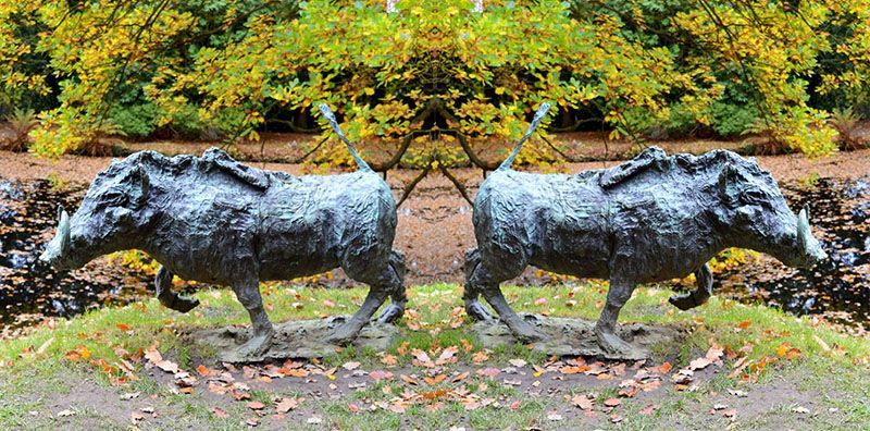 Outdoor bronze wild boar large modern sculpture