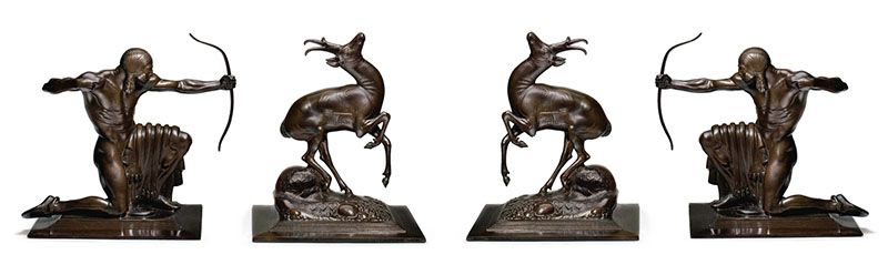 Life size bronze garden antelope hunter statue for sale