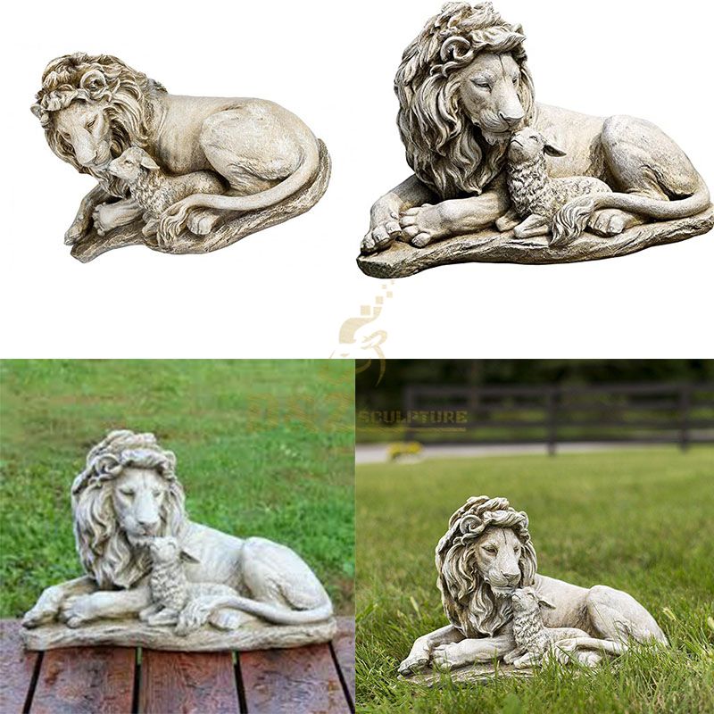 Outdoor lion and lamb garden statue for sale