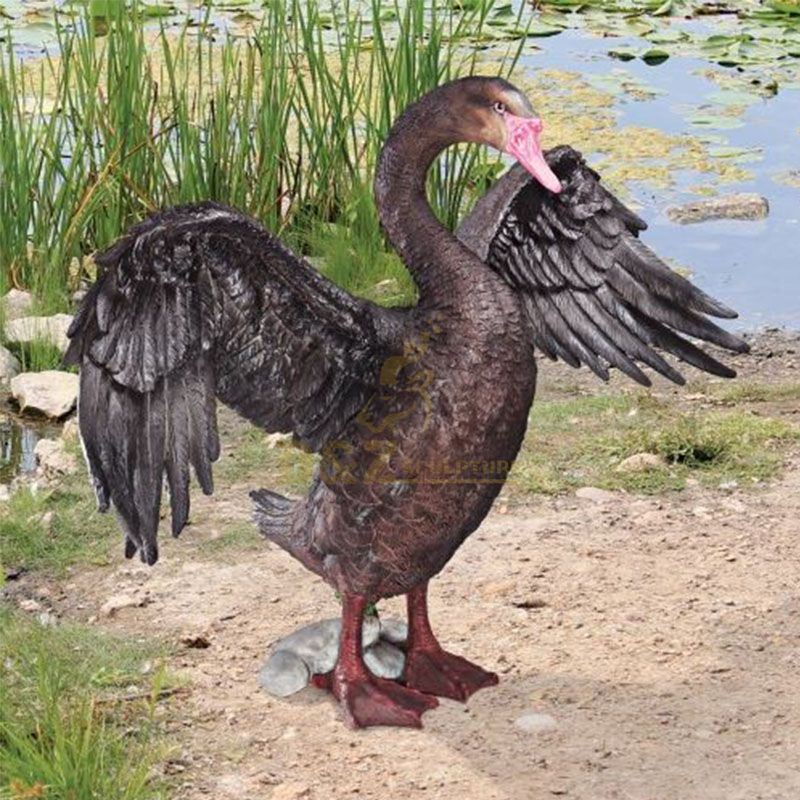 Outdoor bronze black standing swan garden statue for sale