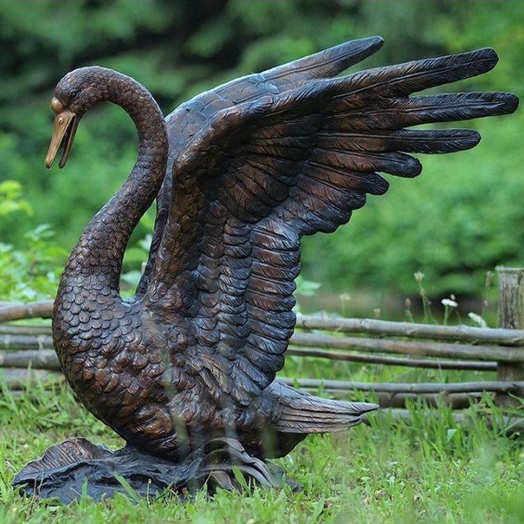 Spreading Wings Garden Bronze Swan Sculpture For Sale