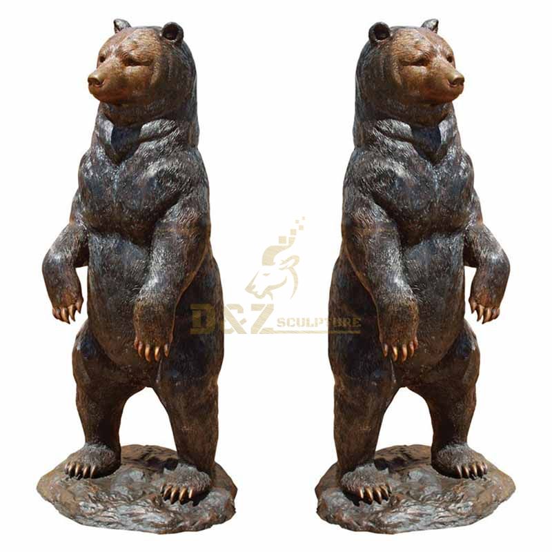 Garden decoration life size metal standing bronze bear statue