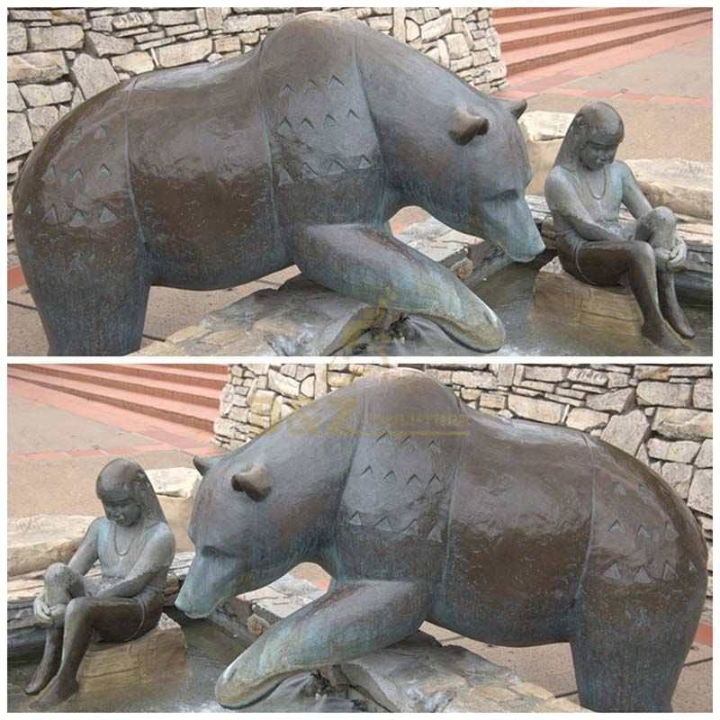 Antique style metal casting brass life size bronze bear statue