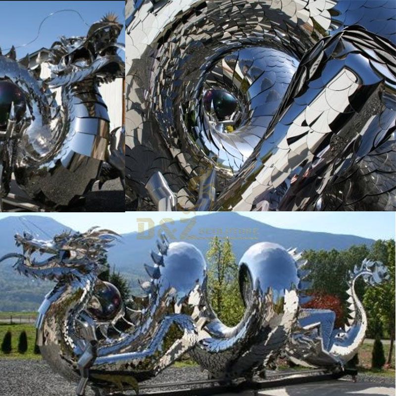 Stainless steel Chinese giant dragon garden statue for sale